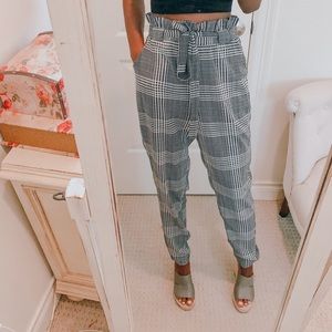 LOVE FIRE BLACK PLAID PAPER BAG STYLE PANTS